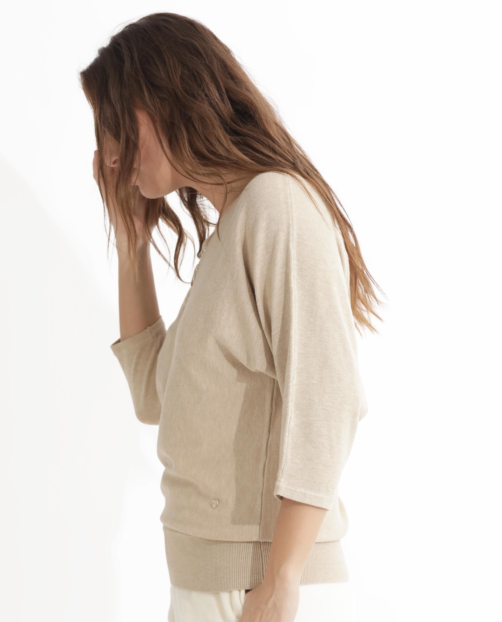 Rareism Women's Laine Beige Viscose V-Neck Plain Kimono Sleeve Regular Fit Top