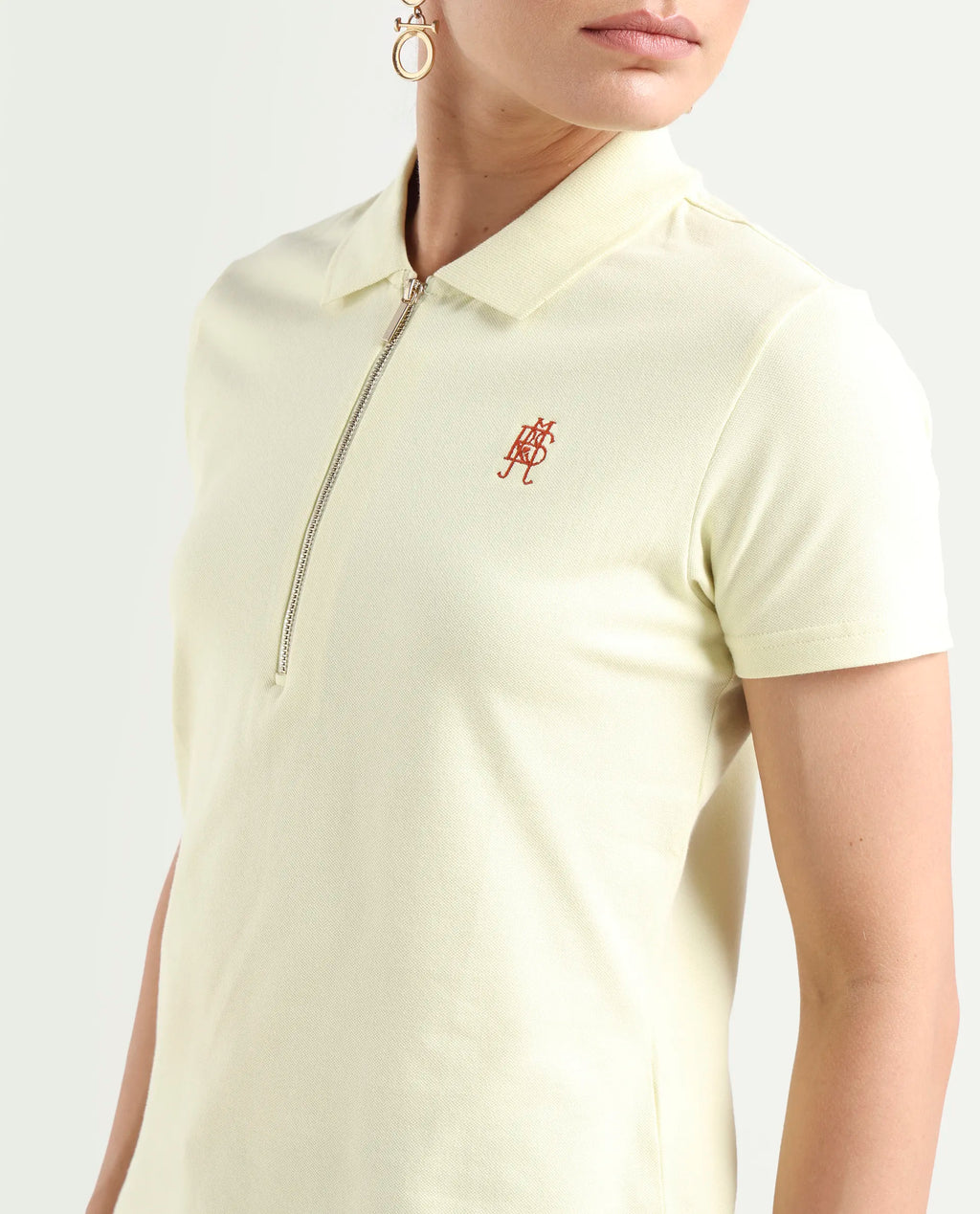 Rareism Women's Laken Pastel Green Cotton Blend Polo Neck Plain Regular Fit Polo