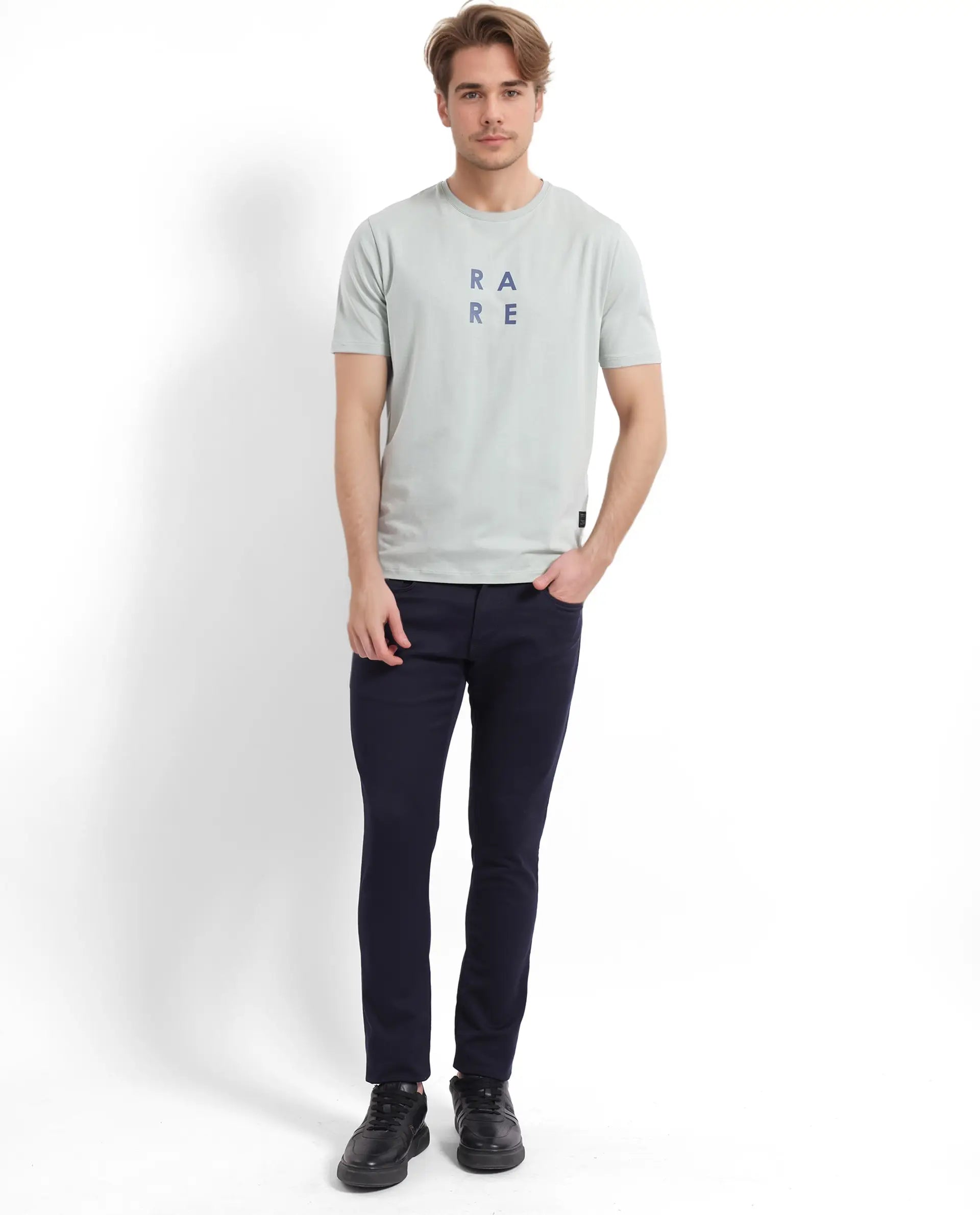 Rare Rabbit Men's Lalyy Pastel Green Cotton Graphic Print Slim Fit Half Sleeve Crew Neck T-Shirt
