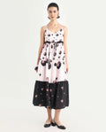 Rareism Women's Lavandula Pink Polyester Shoulder Strap Polka Print Shoulder Strap Midi Relaxed Fit Dress