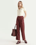 Rareism Women's Leezo Brown Polyester Blend Plain Ankle Length Straight Fit Trouser