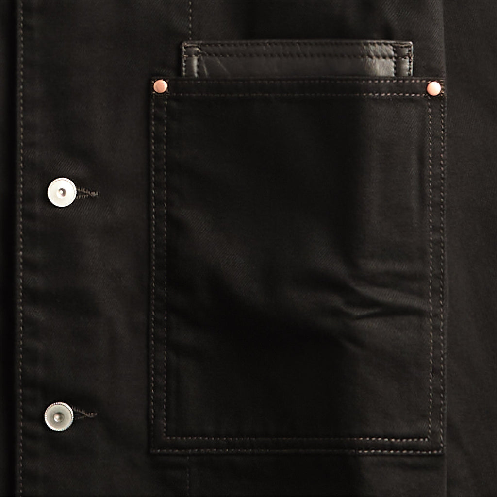 Lemaire Workwear Overshirt With Leather Collar - Black