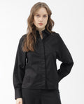 Rareism Women's Letizia Black Cotton Blend Spread Collar Plain Relaxed Fit Shirt