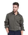 Rare Rabbit Men's Lews Dark Olive Polyester Blend Plain Regular Fit Full Sleeve Collared Shirt