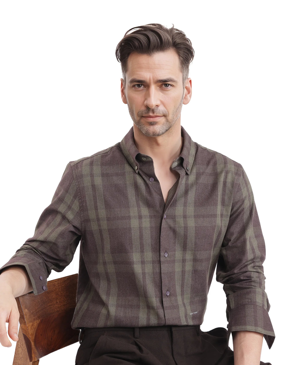 Rare Rabbit Men's Licot Dark Olive Cotton Checked Print Regular Fit Full Sleeve Collared Shirt