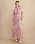 Rareism Women's Likp Pink Polyester Sweetheart Neck Abstract Print Bishop Sleeve Midi Fit And Flare Dress