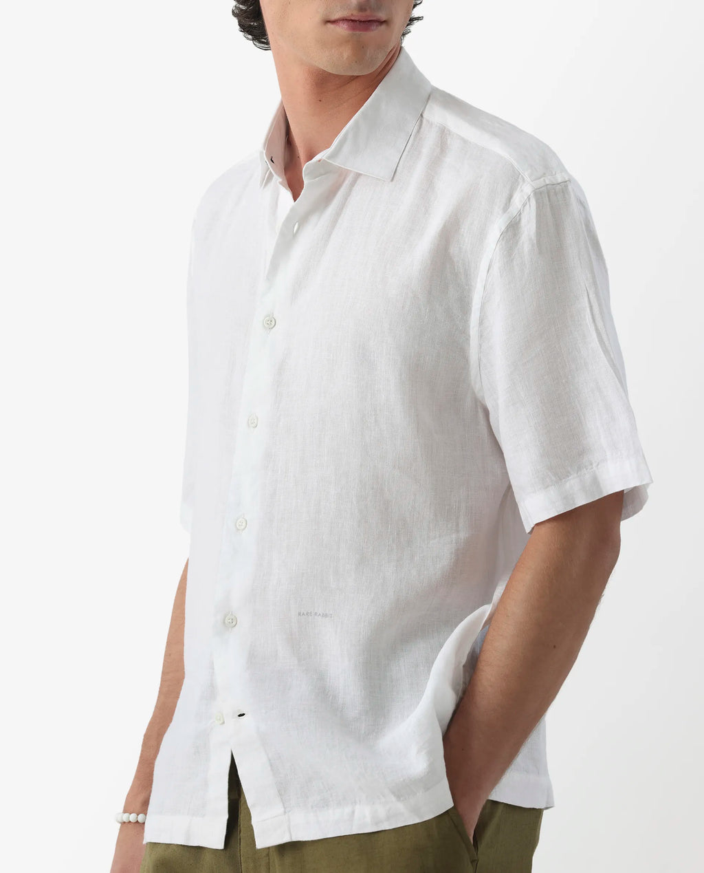 Rare Rabbit Men's Linex-1 Ss White 100% Linen Plain Regular Fit Half Sleeve Collared Shirt