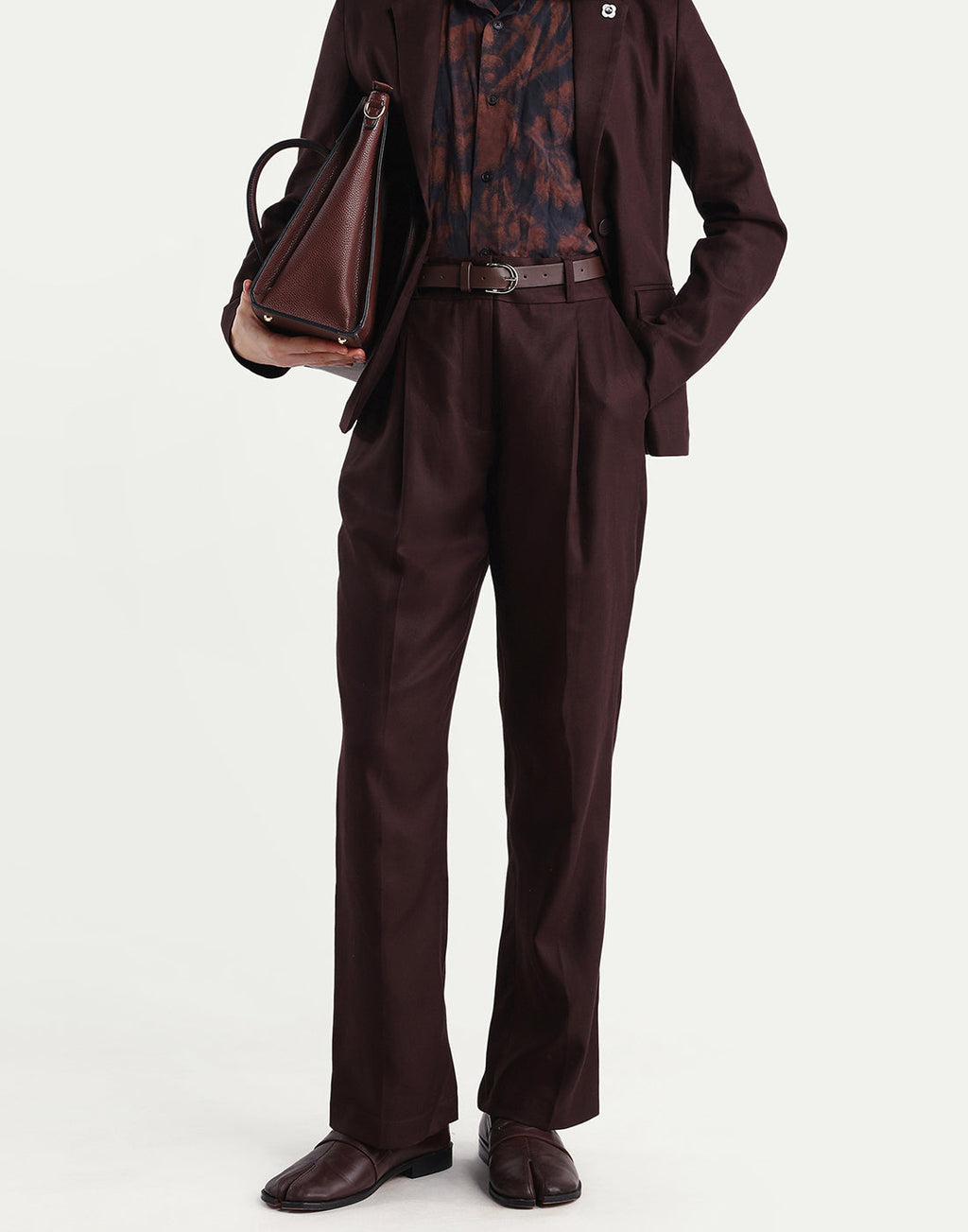 Rareism Women's Linzy-B Brown 100% Linen Straight Plain Trouser