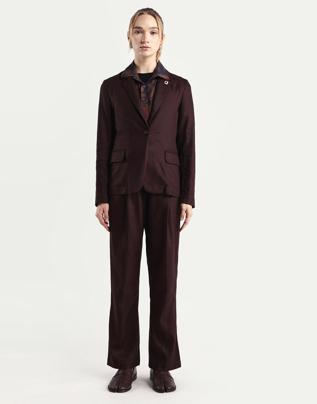 Rareism Women's Linzy-B Brown 100% Linen Straight Plain Trouser