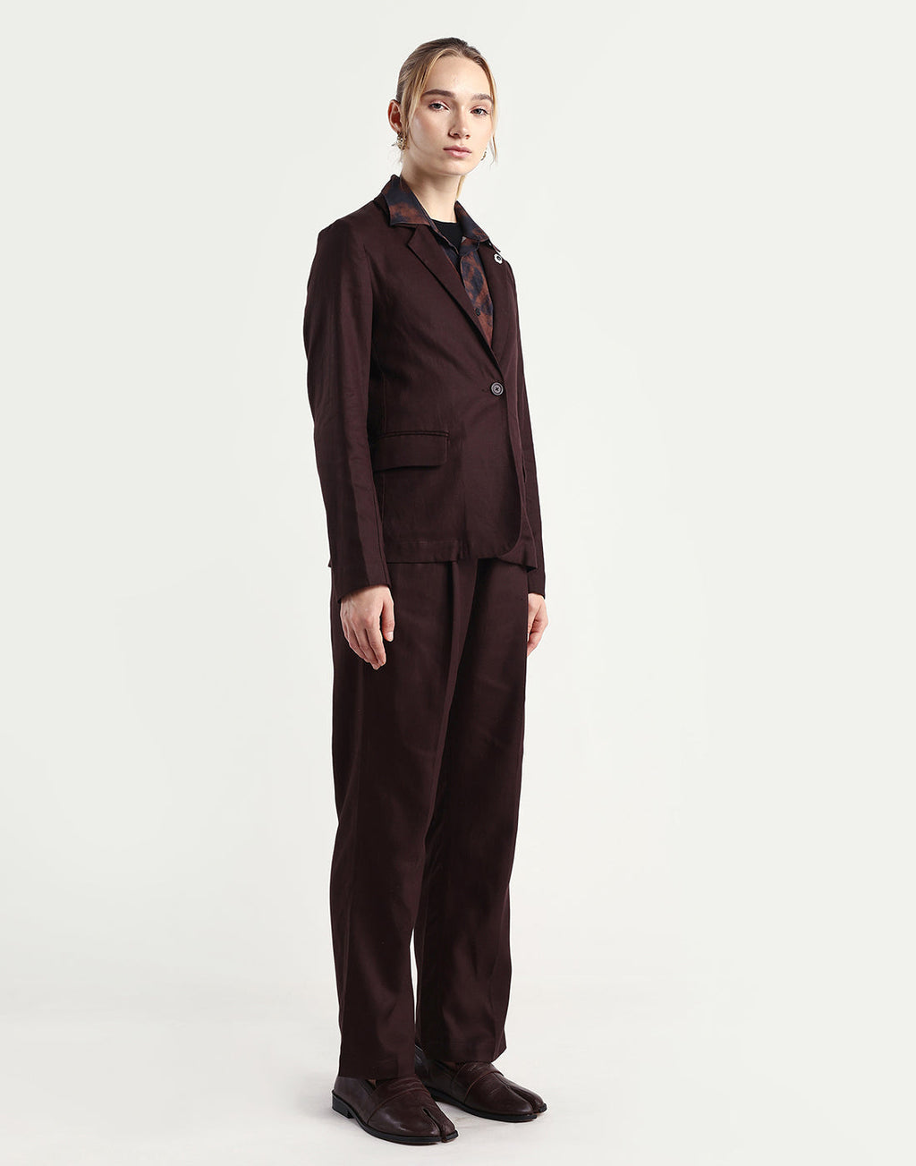 Rareism Women's Linzy-B Brown 100% Linen Straight Plain Trouser