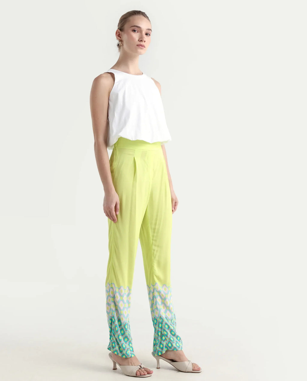 Rareism Women's Livorno Light Multi Viscose Blend Geometric Print Ankle Length Straight Fit Trouser