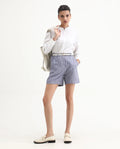 Rareism Women's Liya Blue Linen Striped Regular Fit Shorts
