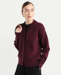 Rareism Women's Lola Dark Maroon Acrylic V-Neck Regular Fit Plain Cardigan
