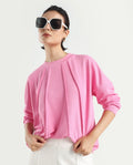 Rareism Women's Lowkey Dark Pink Cotton Blend Crew Neck Plain Relaxed Fit Sweatshirt