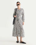 Rareism Women's Lucinda Light Beige Cotton V-Neck Monogram Print Cuffed Sleeve Maxi Regular Fit Shrug