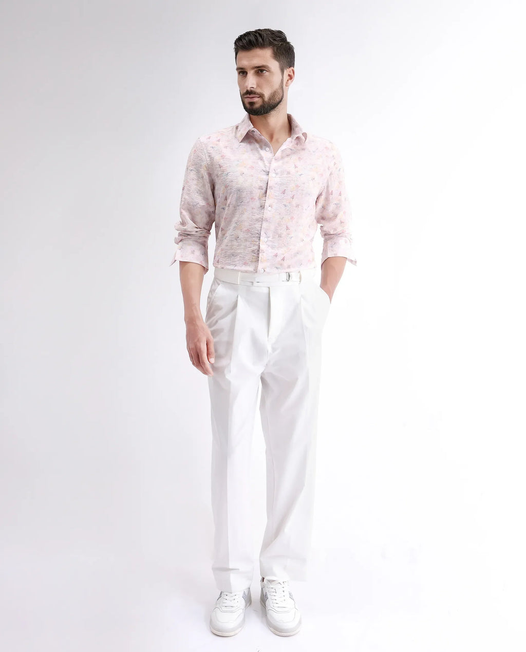Rare Rabbit Men's Lush Pink Viscose Blend Abstract Print Regular Fit Full Sleeve Collared Shirt