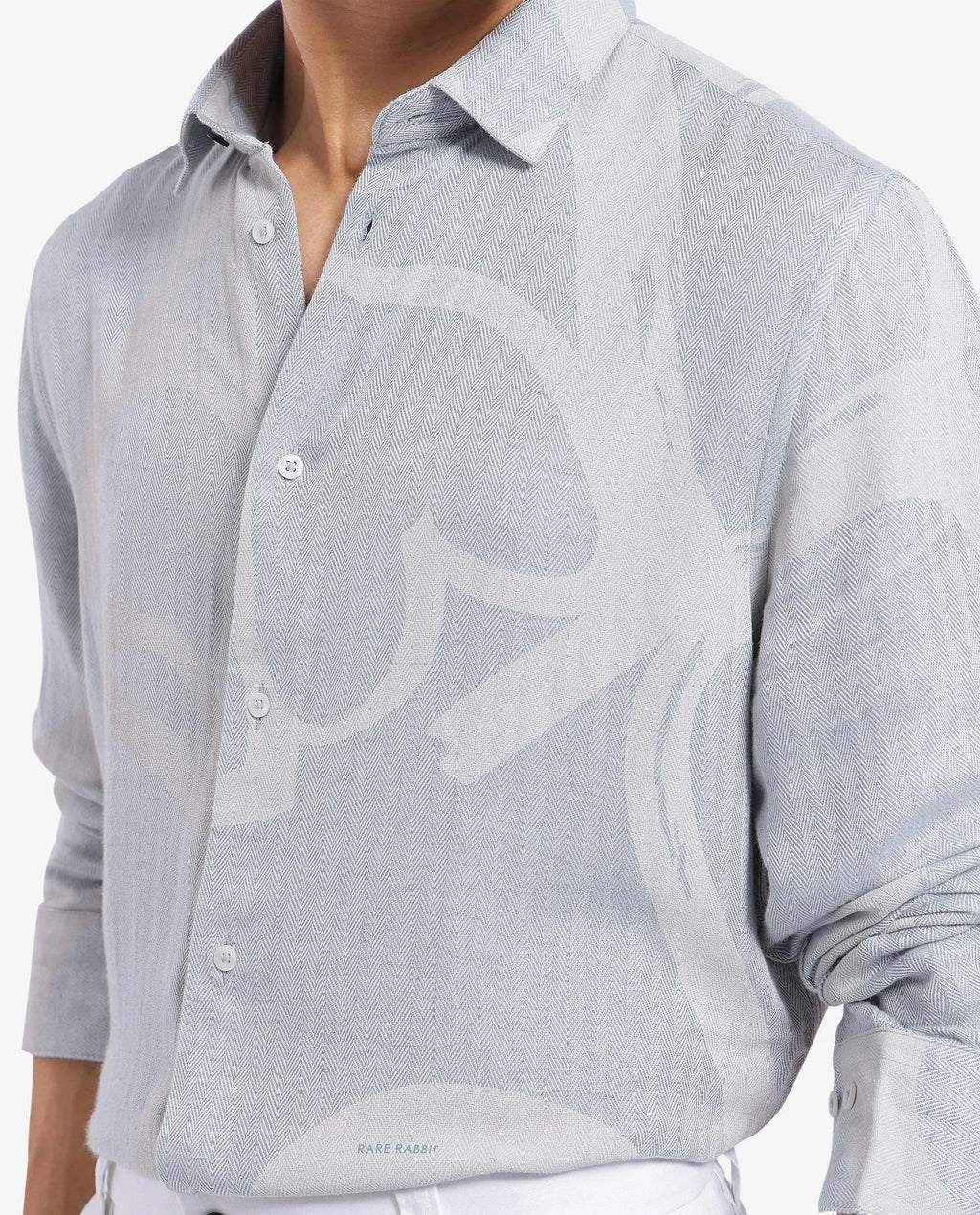 Rare Rabbit Men's Lusia-1 Off White Linen Blend Jacquard Regular Fit Full Sleeve Collared Shirt