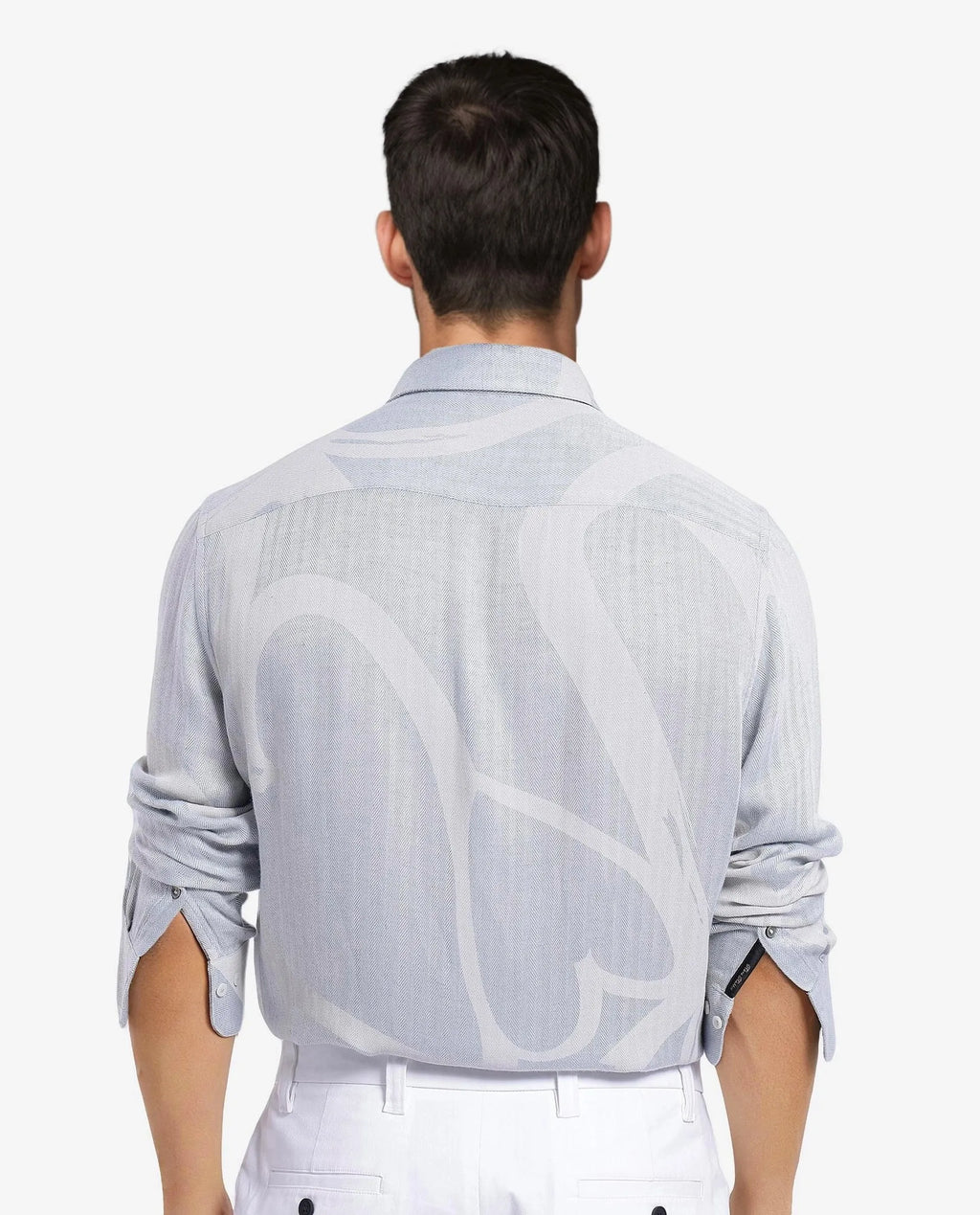 Rare Rabbit Men's Lusia-1 Off White Linen Blend Jacquard Regular Fit Full Sleeve Collared Shirt