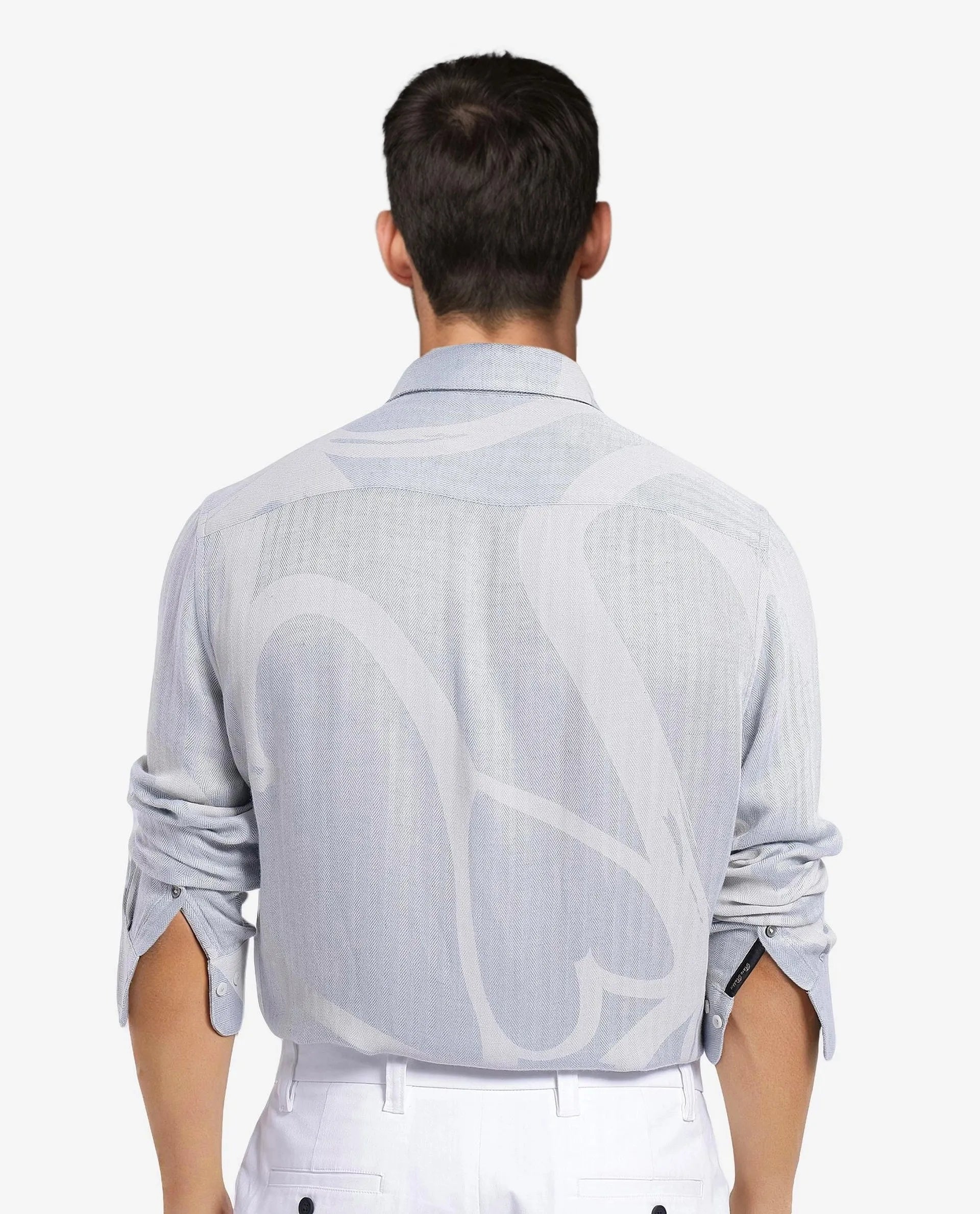Rare Rabbit Men's Lusia-1 Off White Linen Blend Jacquard Regular Fit Full Sleeve Collared Shirt