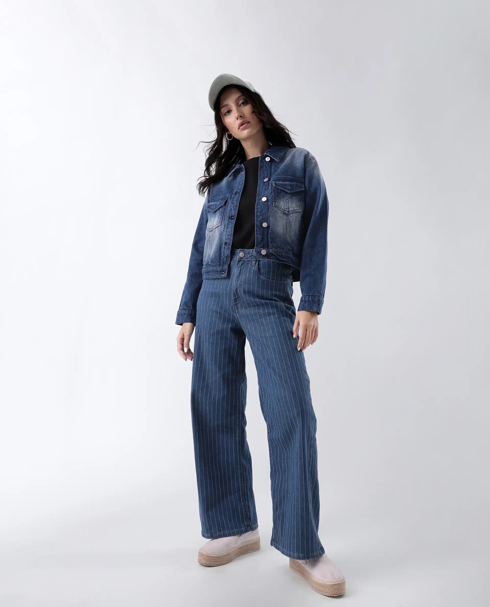 Rareism Women's Luvy Blue Cotton Spread Collar Plain Cuffed Sleeve Regular Fit Jacket