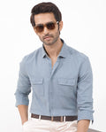 Rare Rabbit Men's Lyton-2 Dusky Blue Cotton Plain Regular Fit Full Sleeve Collared Shirt
