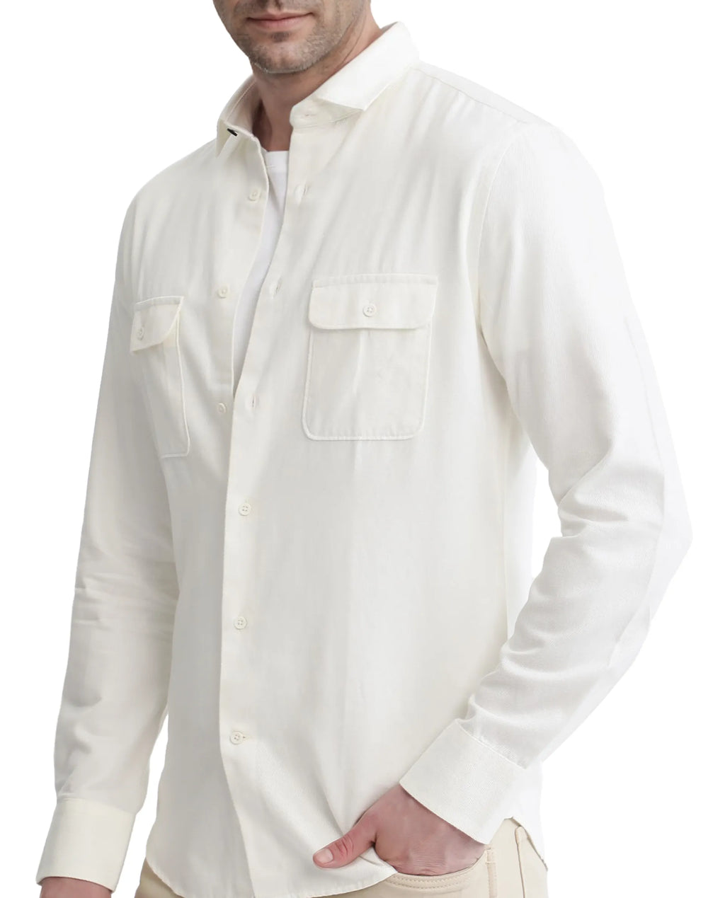 Rare Rabbit Men's Lyton-2 Off White Cotton Plain Regular Fit Full Sleeve Collared Shirt