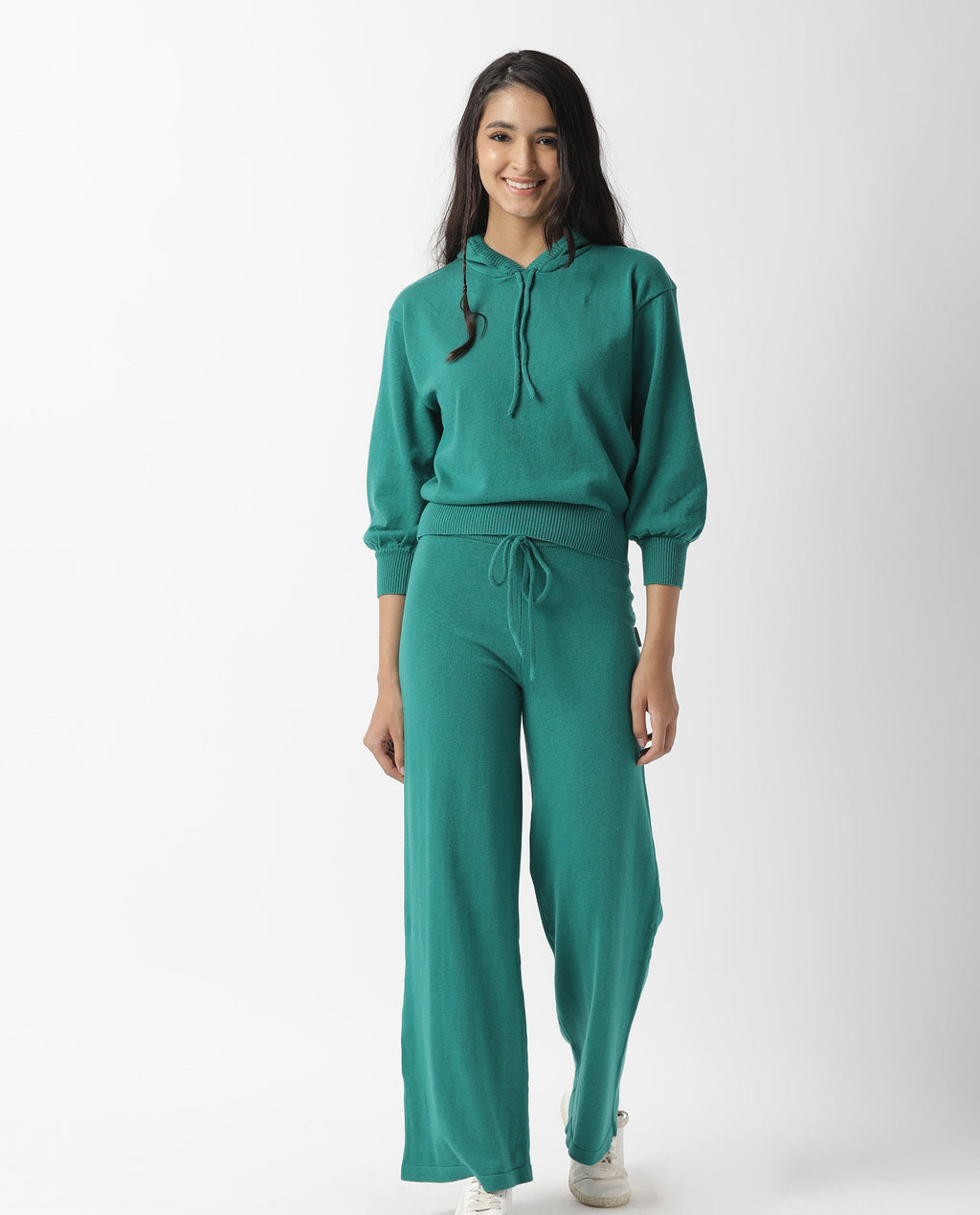 Rareism Women's Finn Sweat Green Cotton Hooded Plain Relaxed Fit Sweater