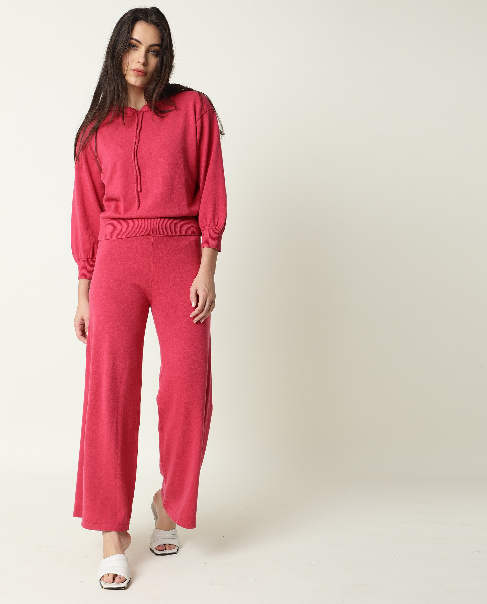 Rareism Women's Finn Sweat Light Pink Cotton Hooded Plain Relaxed Fit Sweater