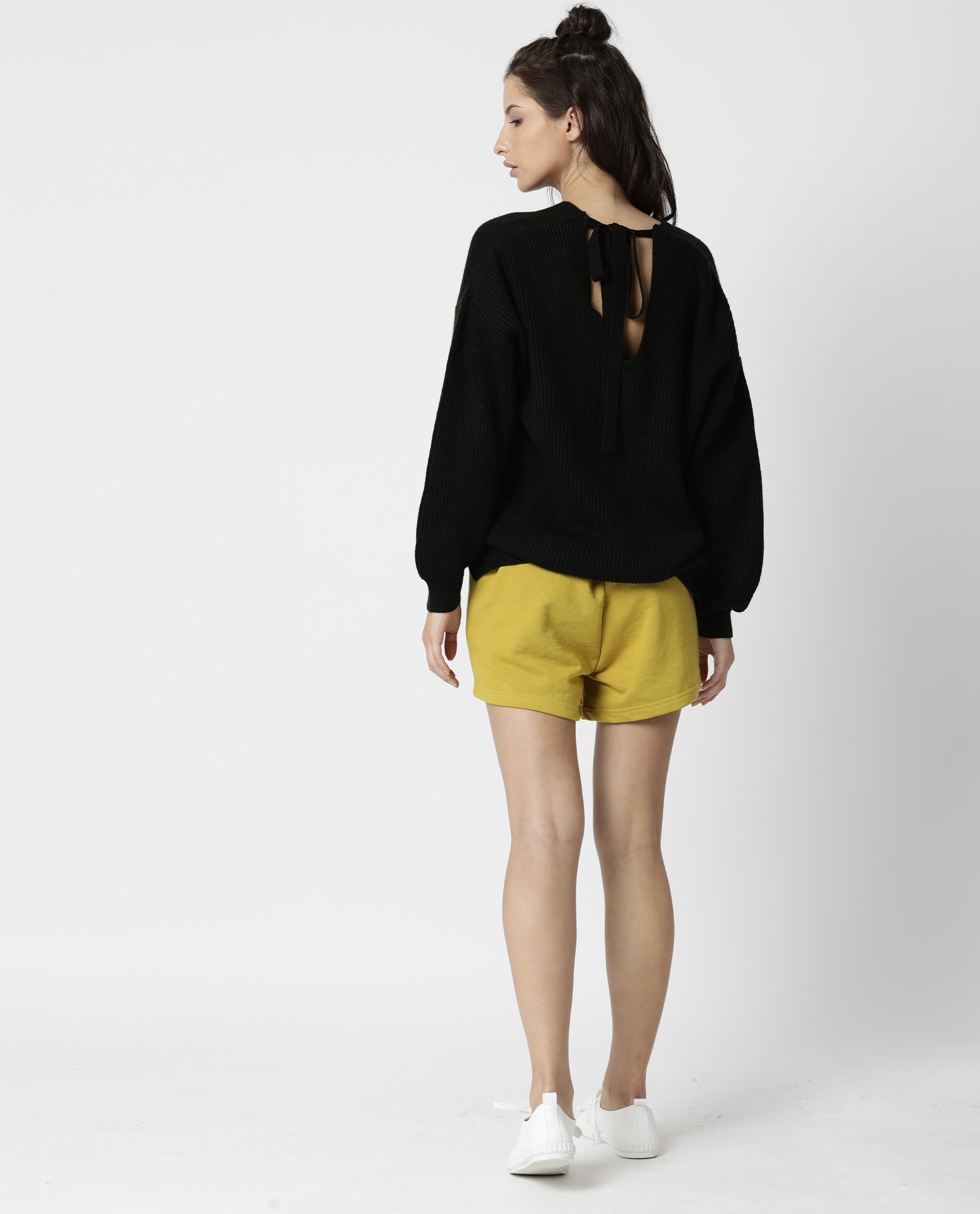 Rareism Women's Spence-1 Yellow Polyester Blend Plain Mini Regular Fit Shorts