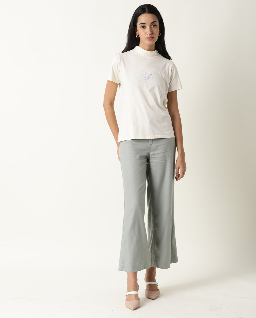 Rareism Women's Hamock Offwhite Cotton Crew Neck Plain Regular Fit T-Shirt