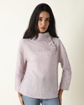 Rareism Women's Mute Purple Linen High Neck Plain Regular Fit Top
