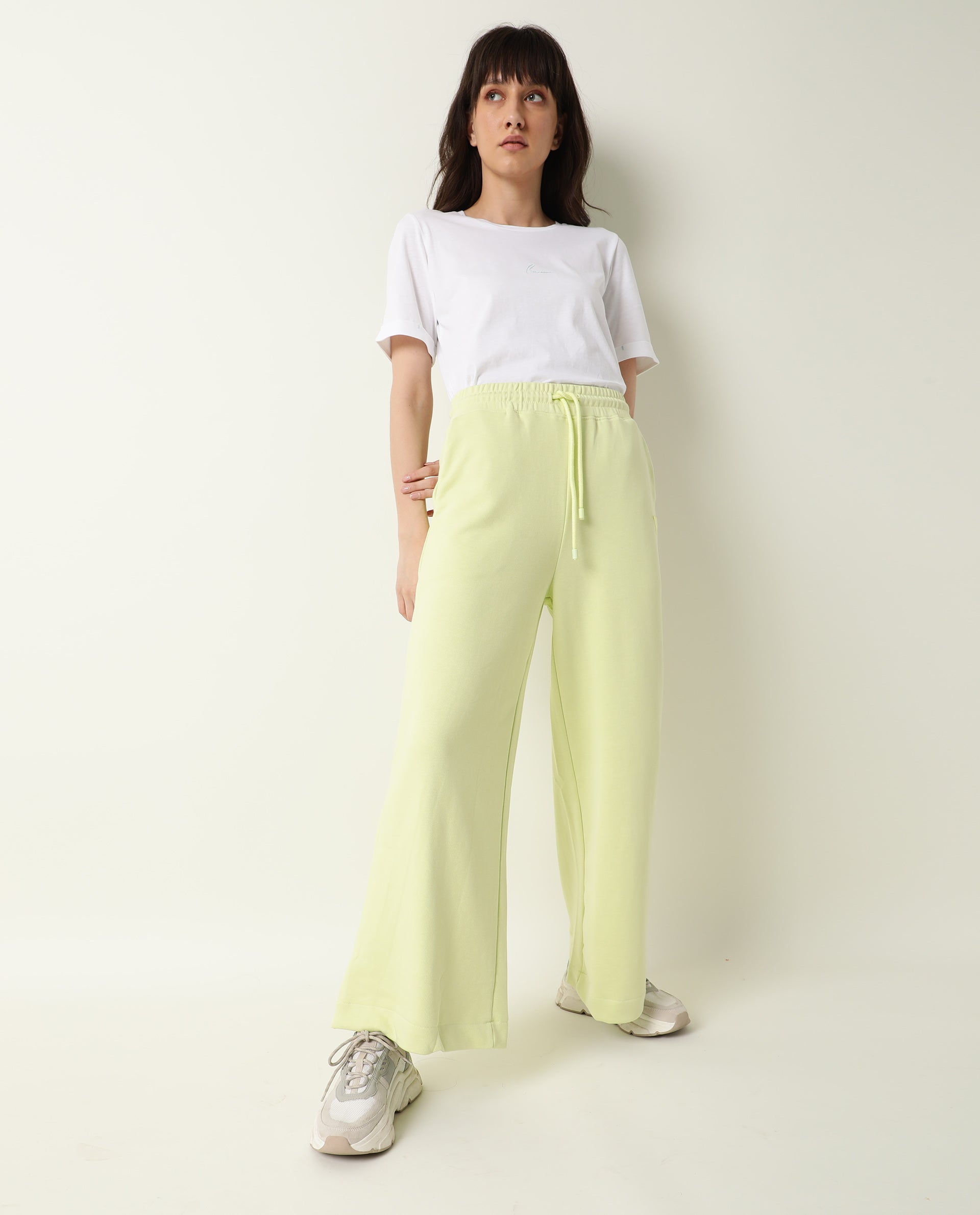 Rareism Women's Pazo-1 Green Polyester Blend Plain Ankle Length Relaxed Fit Track Pant