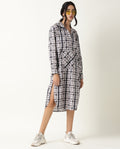 Rareism Women's Loreal Grey Hooded Checked Knee Length Regular Fit Dress