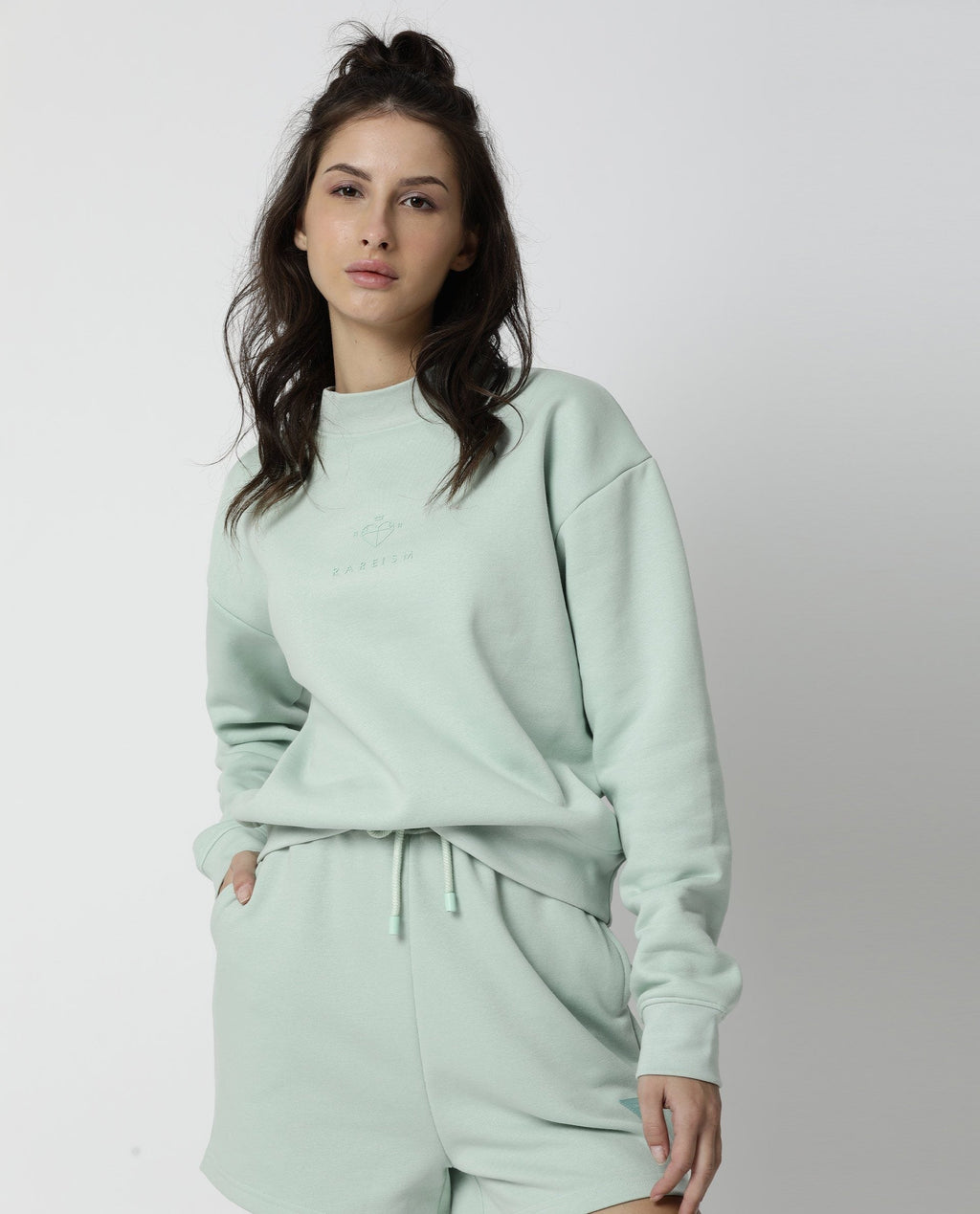 Rareism Womens Fury Green Sweatshirt Relaxed Fit Full Sleeves