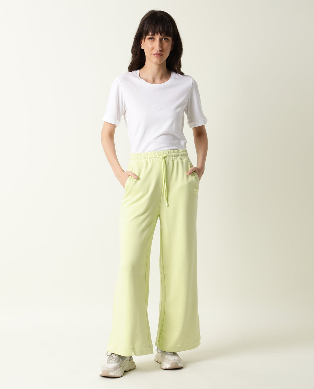 Rareism Women's Pazo-1 Green Polyester Blend Plain Ankle Length Relaxed Fit Track Pant