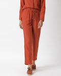 Rareism Women's Elo Rust Cotton Plain Ankle Length Regular Fit Trouser