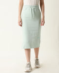 Rareism Women's Fudge Green Polyester Blend Plain Midi Tailored Skirt