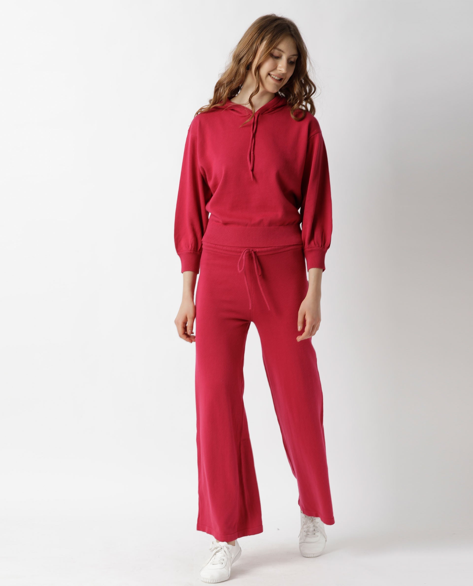 Rareism Women's Finn Sweat Dark Pink Cotton Hooded Plain Relaxed Fit Sweater