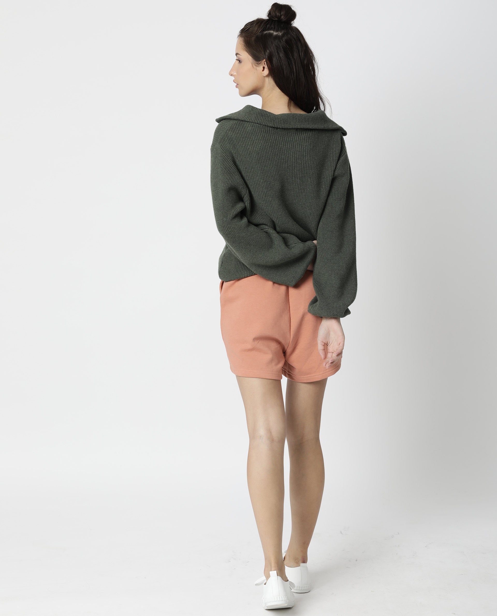Rareism Women's Spence-1 Orange Polyester Blend Plain Mini Regular Fit Shorts