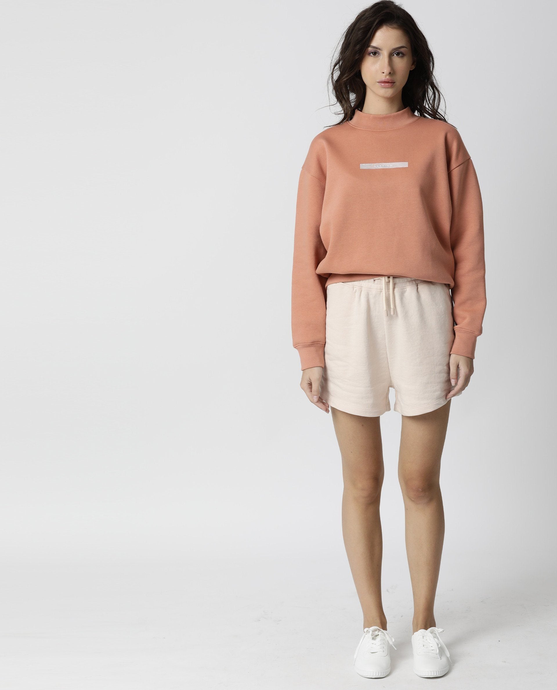 Rareism Women's Spence Beige Polyester Blend Plain Mini Regular Fit Shorts