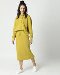 Rareism Women's Fudge Yellow Polyester Blend Plain Midi Tailored Skirt