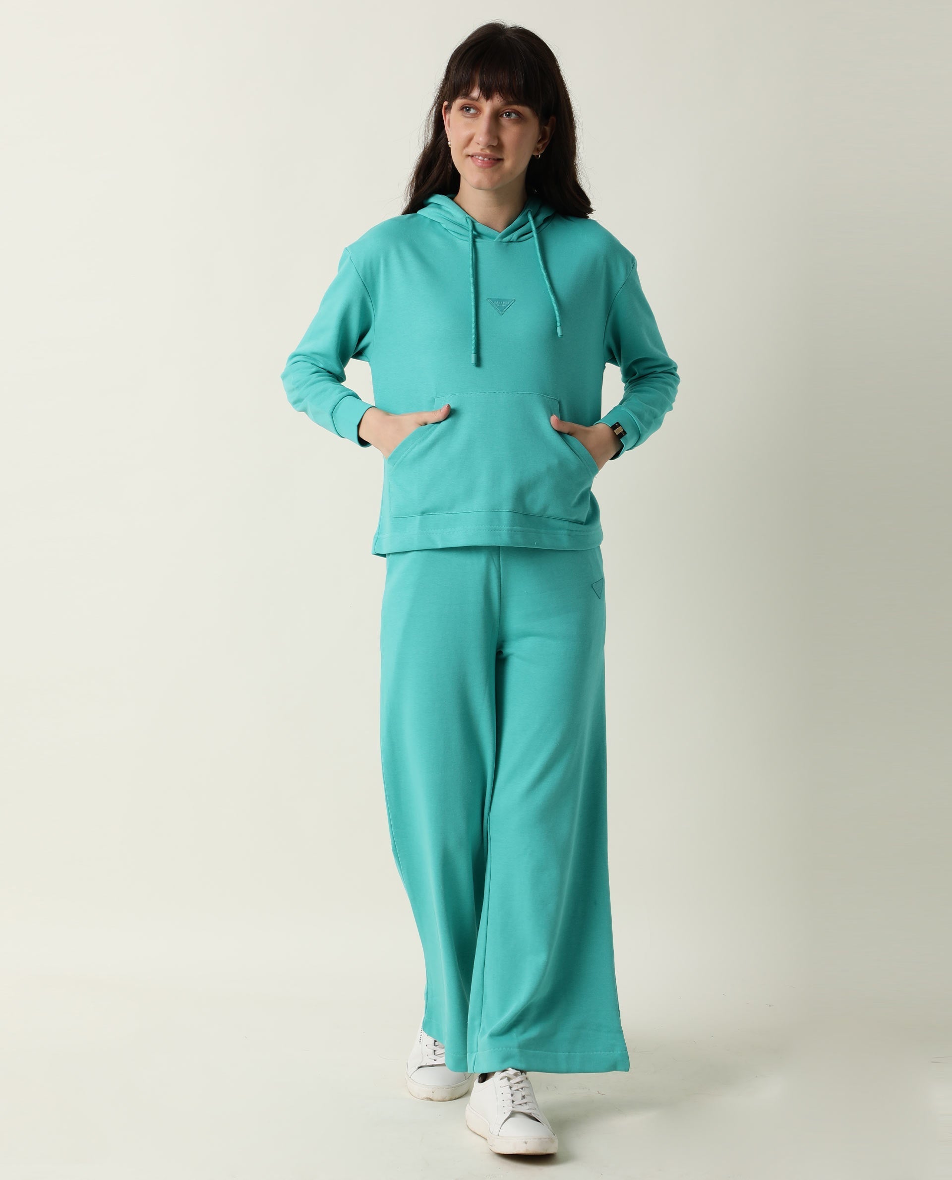 Rareism Women's Pazo-1 Turq Polyester Blend Plain Ankle Length Relaxed Fit Track Pant