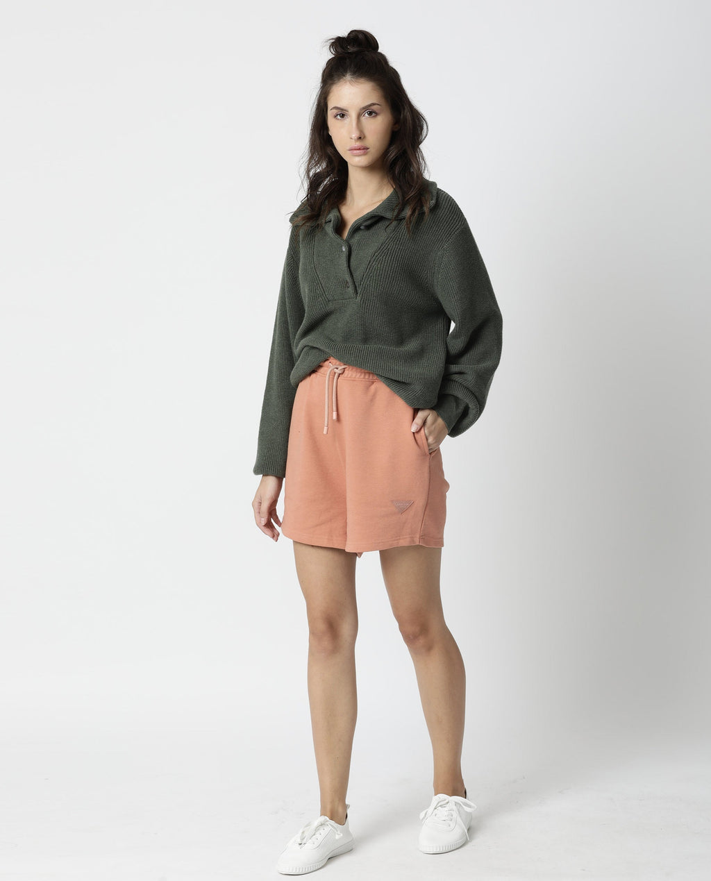 Rareism Women's Spence-1 Orange Polyester Blend Plain Mini Regular Fit Shorts