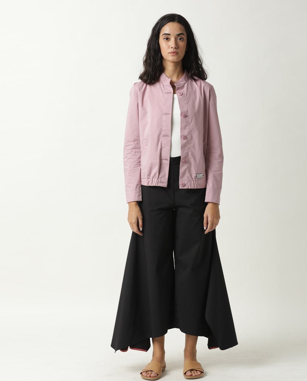 Rareism Women's Aomori Pink Polyester Blend Mandarin Collar Plain Regular Fit Jacket