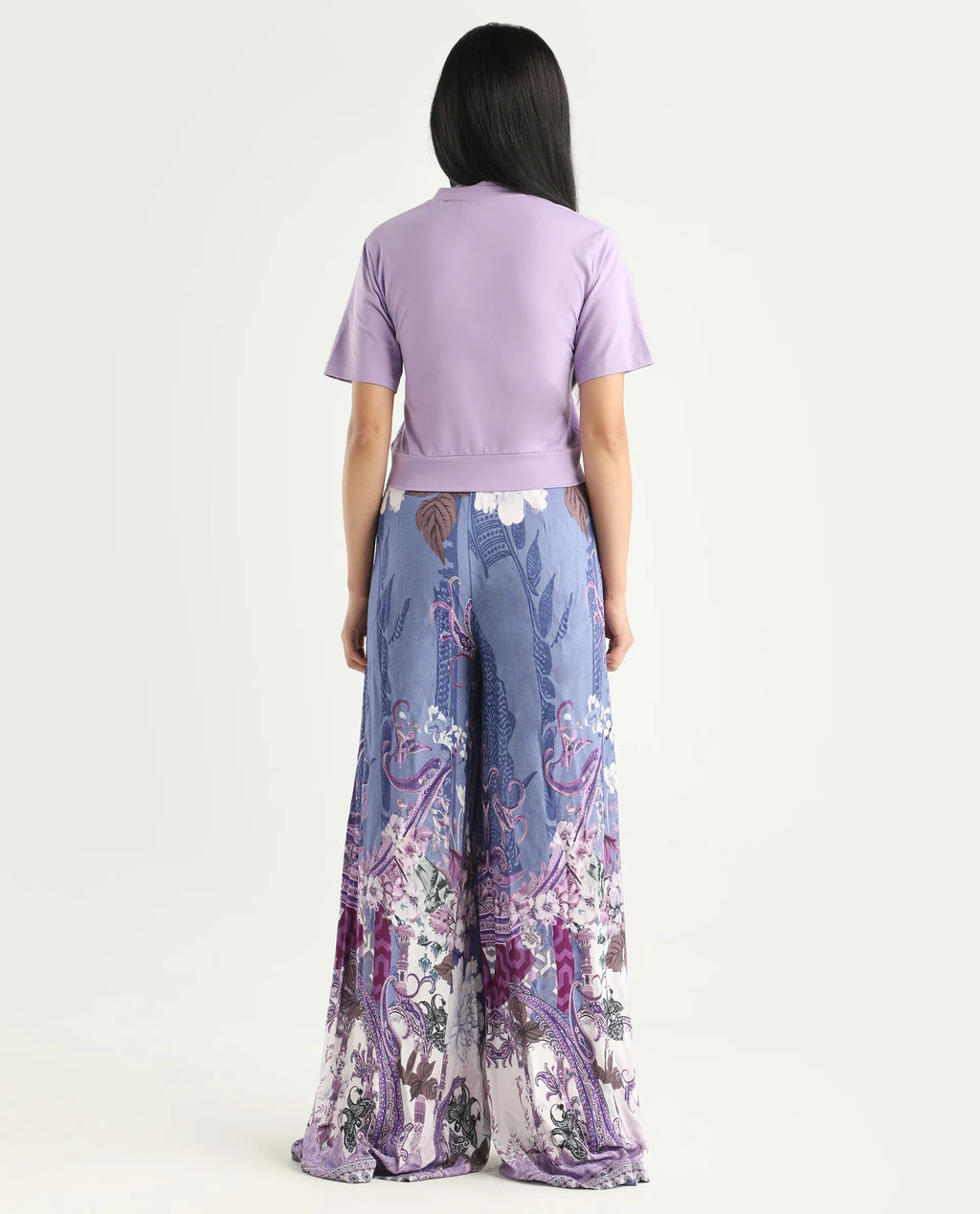 Rareism Women's Makiato Dusky Purple Viscose Blend Floral Print Ankle Length Flared Trouser