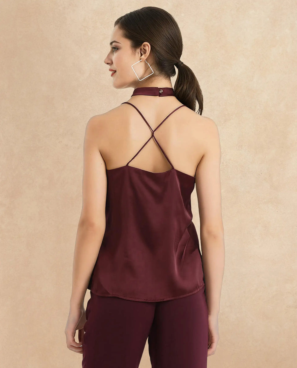 Rareism Women's Marano Maroon Polyester Cowl Neck Plain Shoulder Strap Regular Fit Top