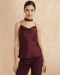 Rareism Women's Marano Maroon Polyester Cowl Neck Plain Shoulder Strap Regular Fit Top