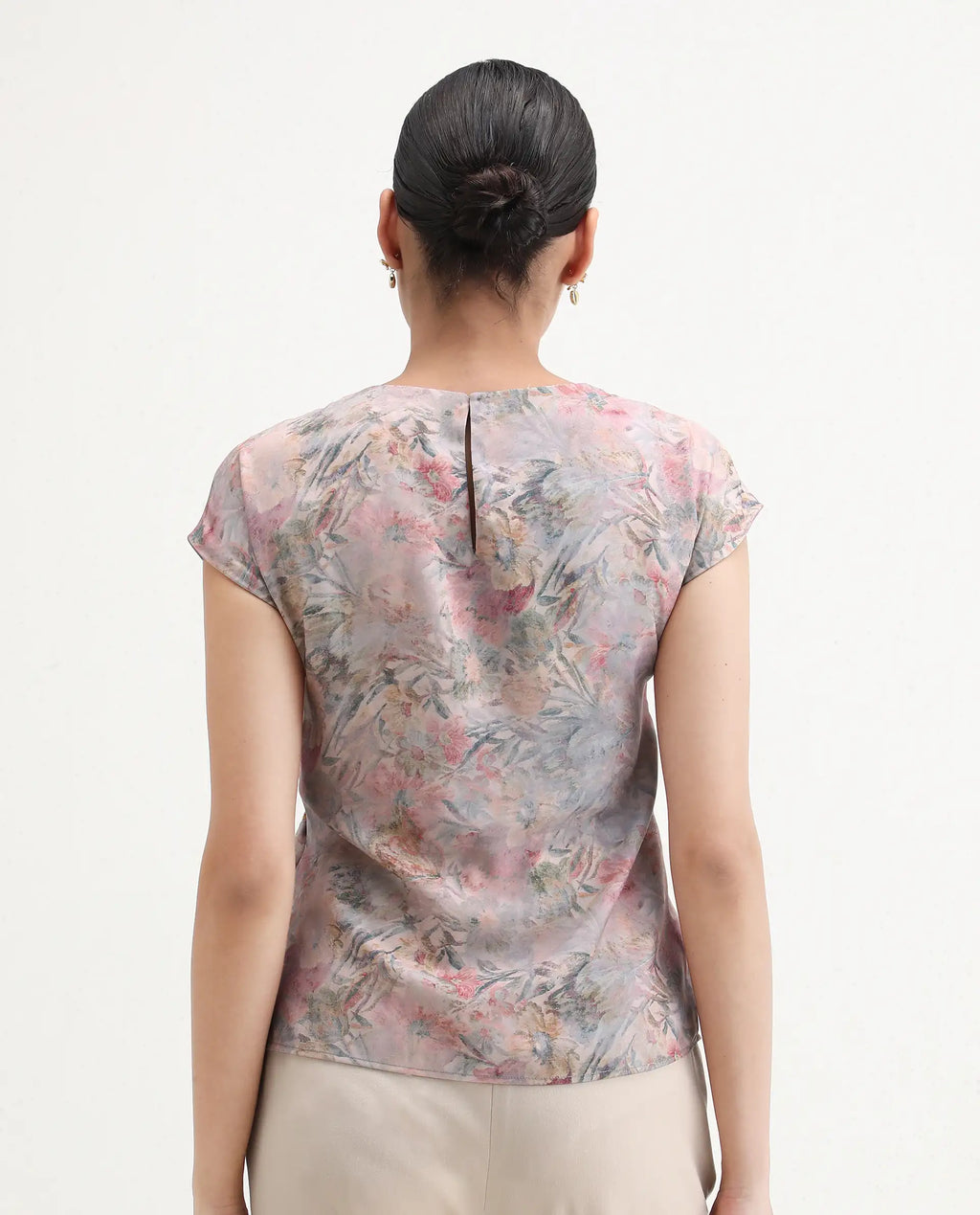 Rareism Women's Marsin Light Multi Polyester Crew Neck Regular Abstract Print Top