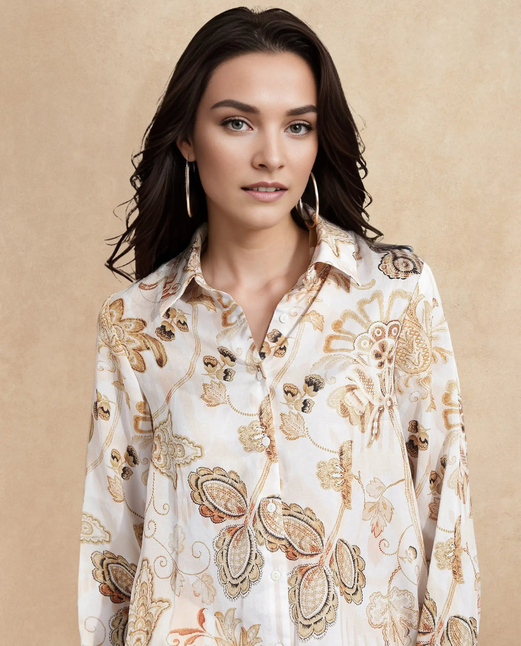 Rareism Women's Marl Multi Polyester Drop Collar Paisley Print Cuffed Sleeve Regular Fit Shirt