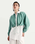 Rareism Women's Mashin White Cotton Blend Drop Collar Plain Cuffed Sleeve Relaxed Fit Top